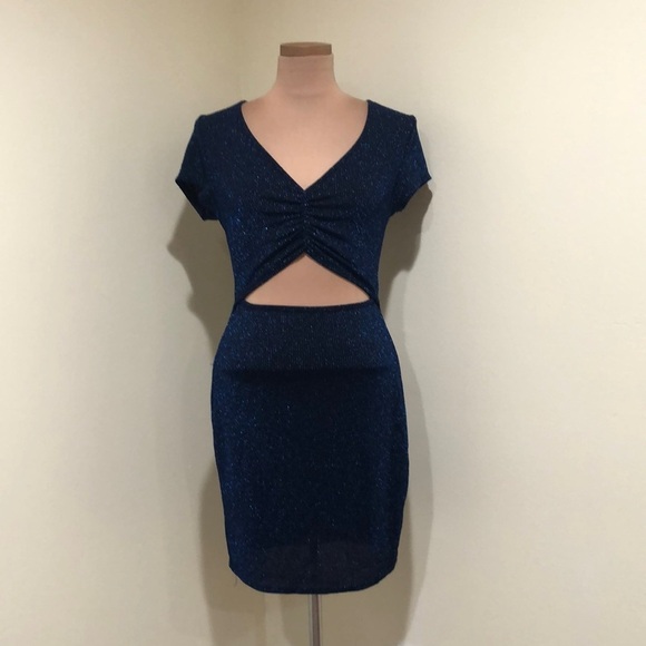 Francesca’s Collection See You Monday Dress Size XL Black Metallic Blue Stripes - Picture 2 of 10